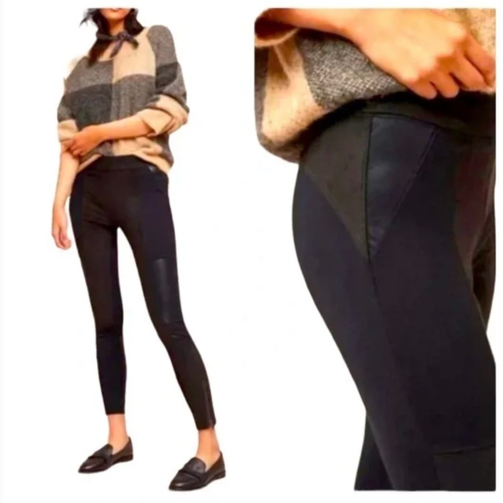Anthropologie black vegan leather and suede ponte leggings size 25 ankle zip